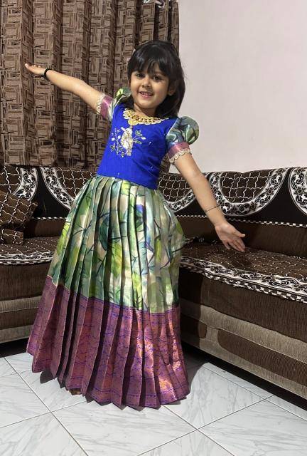 NEW LAUNCING KIDS GOWN kanjivaram Slik Blue Kids Factory direct clothing suppliers